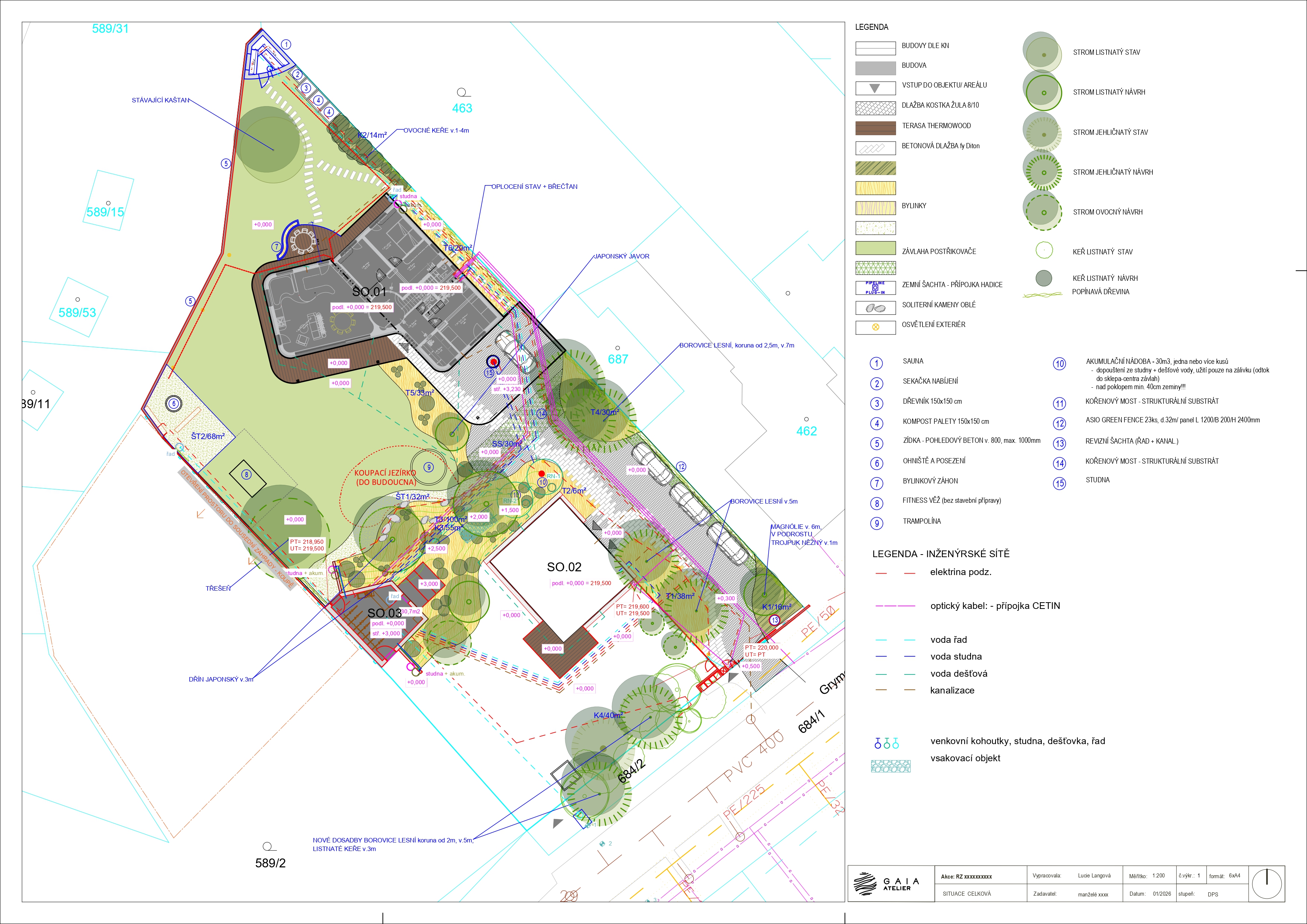 Celková situace a řezy